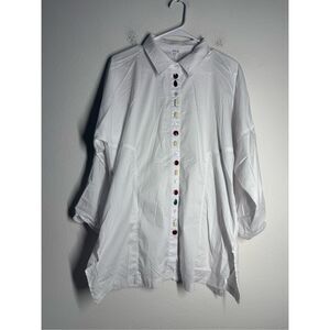 TALIE Women’s Luxury Cotton Blend Button Down White Shirt Long Sleeve Size M